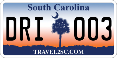 SC license plate DRI003