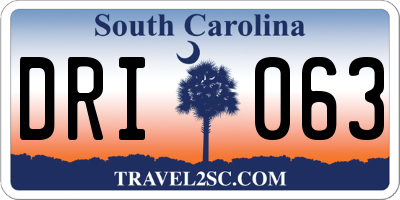 SC license plate DRI063