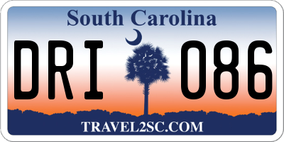 SC license plate DRI086