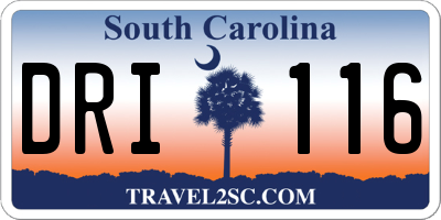 SC license plate DRI116