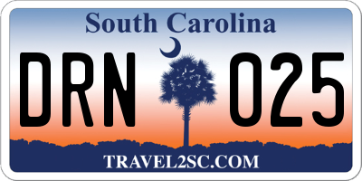 SC license plate DRN025