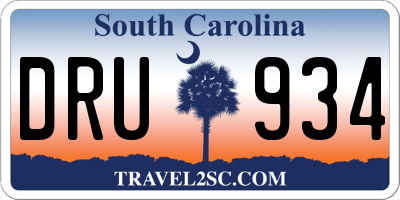 SC license plate DRU934