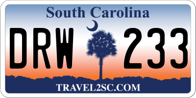 SC license plate DRW233