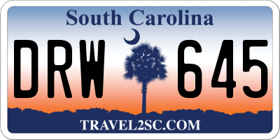 SC license plate DRW645
