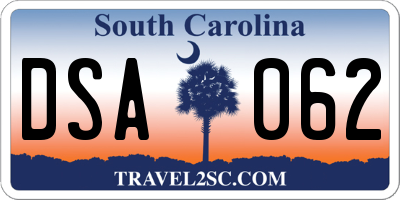 SC license plate DSA062