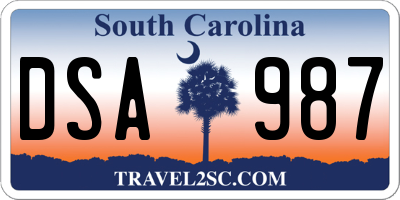 SC license plate DSA987