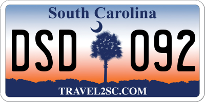 SC license plate DSD092