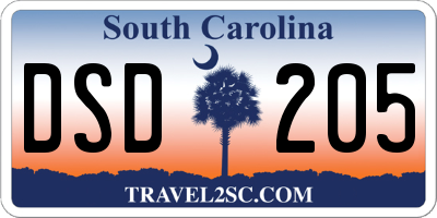 SC license plate DSD205