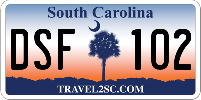 SC license plate DSF102