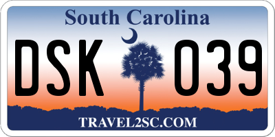 SC license plate DSK039