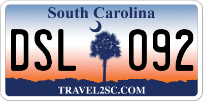 SC license plate DSL092