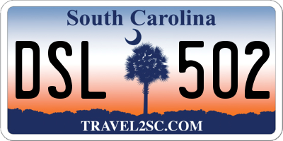 SC license plate DSL502