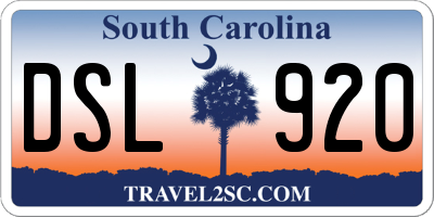 SC license plate DSL920