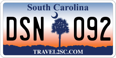 SC license plate DSN092