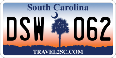 SC license plate DSW062
