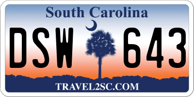 SC license plate DSW643