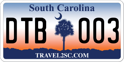 SC license plate DTB003