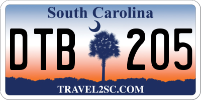 SC license plate DTB205