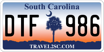 SC license plate DTF986