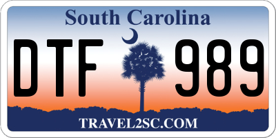 SC license plate DTF989