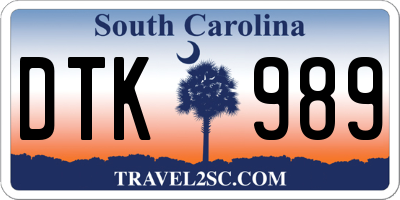 SC license plate DTK989