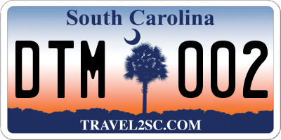SC license plate DTM002