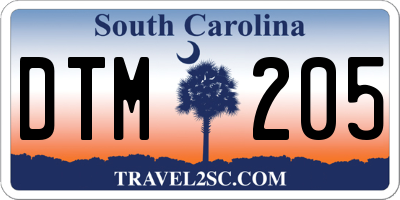 SC license plate DTM205