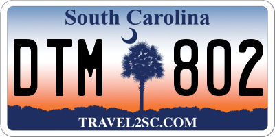 SC license plate DTM802