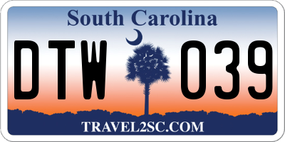 SC license plate DTW039