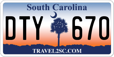 SC license plate DTY670