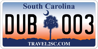 SC license plate DUB003