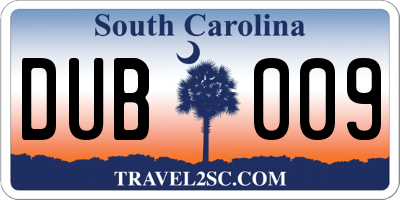 SC license plate DUB009