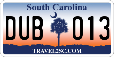 SC license plate DUB013