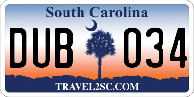 SC license plate DUB034