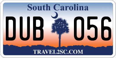 SC license plate DUB056