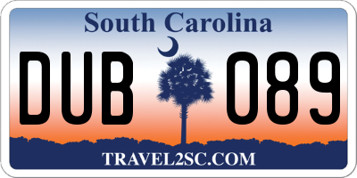 SC license plate DUB089