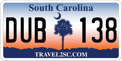 SC license plate DUB138