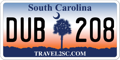 SC license plate DUB208