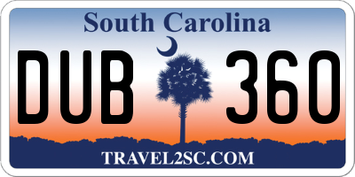 SC license plate DUB360