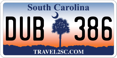 SC license plate DUB386