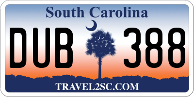 SC license plate DUB388