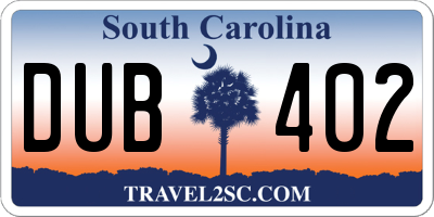 SC license plate DUB402