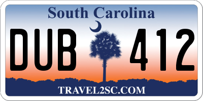 SC license plate DUB412