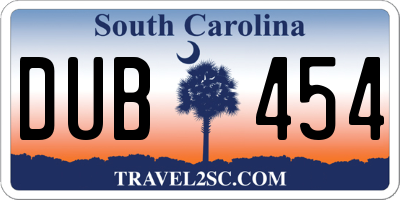 SC license plate DUB454