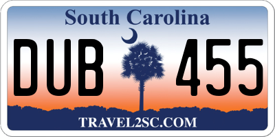 SC license plate DUB455