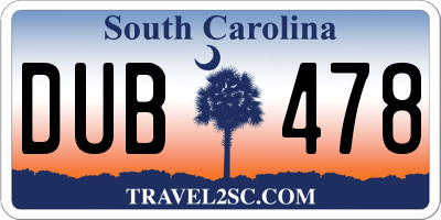 SC license plate DUB478