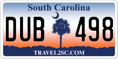 SC license plate DUB498