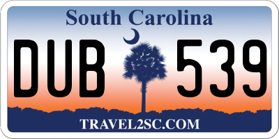 SC license plate DUB539