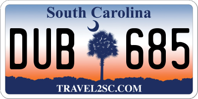 SC license plate DUB685