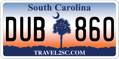 SC license plate DUB860